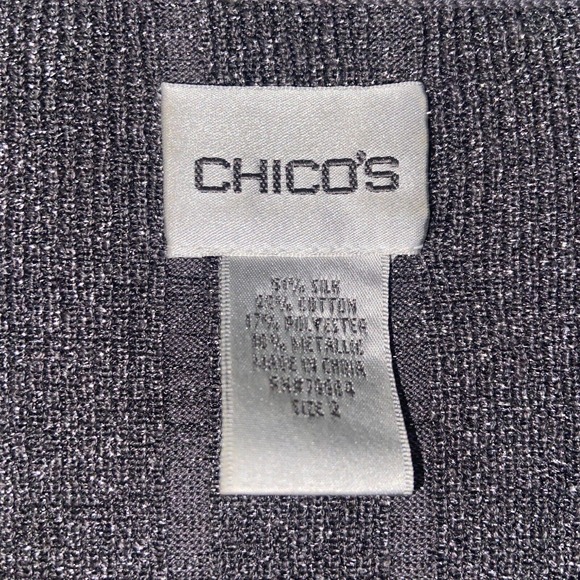 Chico's Top Womens 2 Gray Glitter V Neck Knit Batwing Sleeve Casual Blouse - Picture 3 of 11